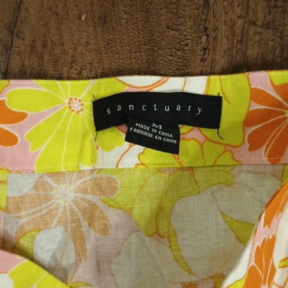 Sanctuary Pink Yellow Orange Floral Linen Mini Skirt GGG - Picture 3 of 6